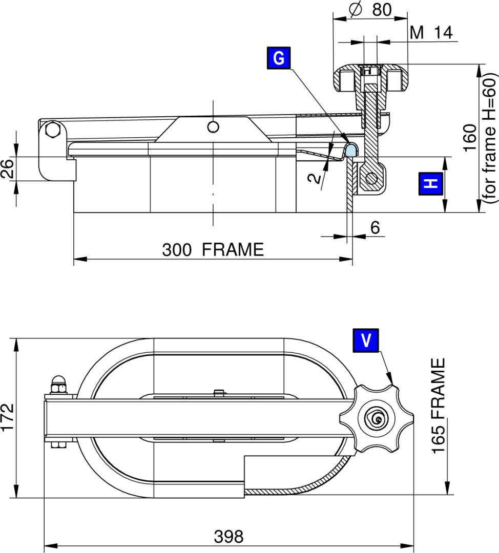 Búvónyílás alsó négyszögletes 300x165 mm kifelenyíló (Z/175;Z/176;Z/175K;Z/176K; Z/175/B;Z/176/B;Z/175K/B;Z/176K/B) – 1. műszaki rajz