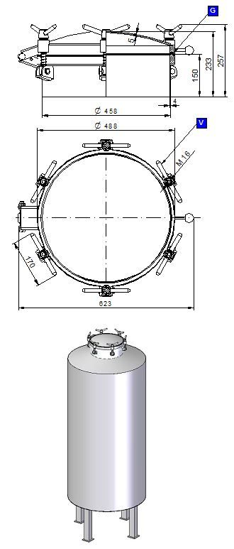 Búvónyílás felső kerek 458 mm kifelenyíló (450P) – 1. műszaki rajz
