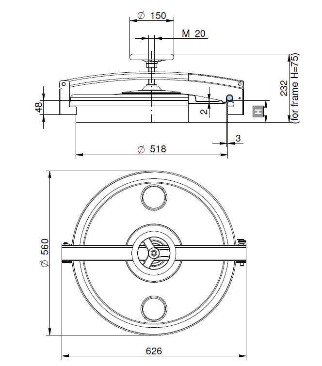 Búvónyílás felső kerek 520 mm kifelenyíló (270;271;272;273; 270/B;271/B;272/B;273/B) – 1. műszaki rajz