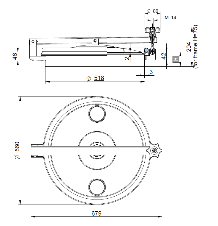 Búvónyílás felső kerek 520 mm kifelenyíló (N/270;N/271;N/272;N/273; N/270/B;N/271/B;N/272/B;N/273/B) – 1. műszaki rajz